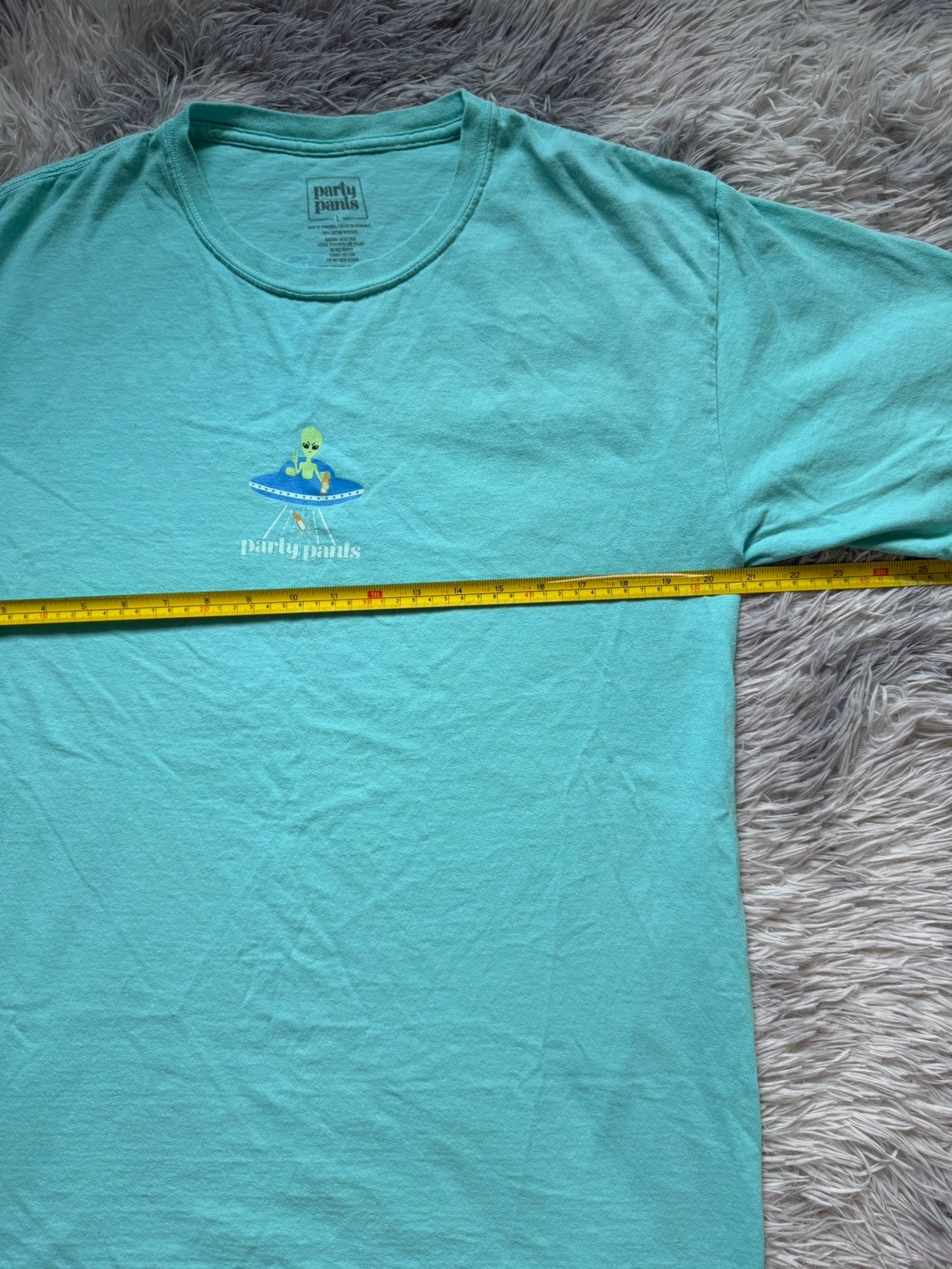 Party Pants Men's Blue Alien UFO "Beer Me Up" Graphic Crew Neck T-Shirt Size L gallery