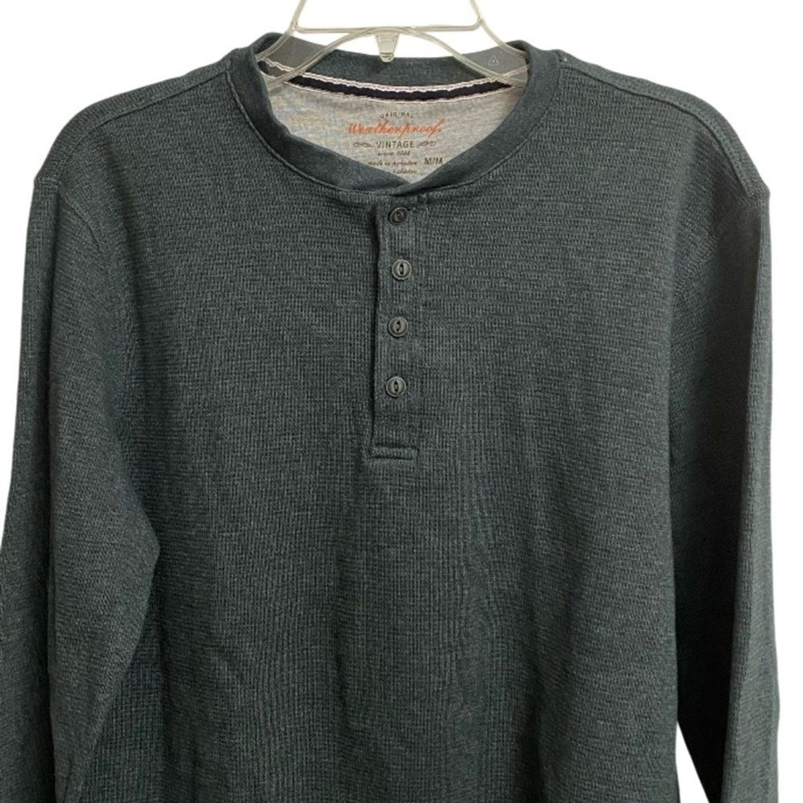 Weatherproof Vintage Men's Long Sleeve Henley Shirt Size M Pullover Green Preppy gallery