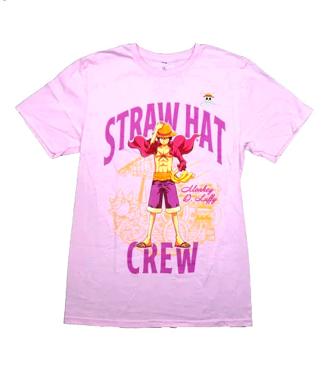 One Piece Monkey D Luffy Pink Straw Hat Crew Mens Manga Shirt New Small gallery