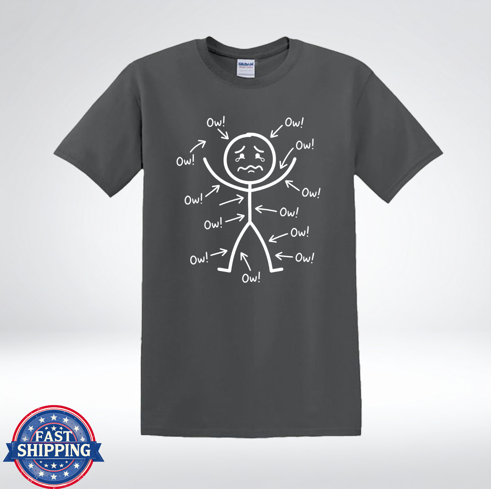 Funny Ow Everywhere Stick Figure Chronic Pain Humor T-Shirt gallery