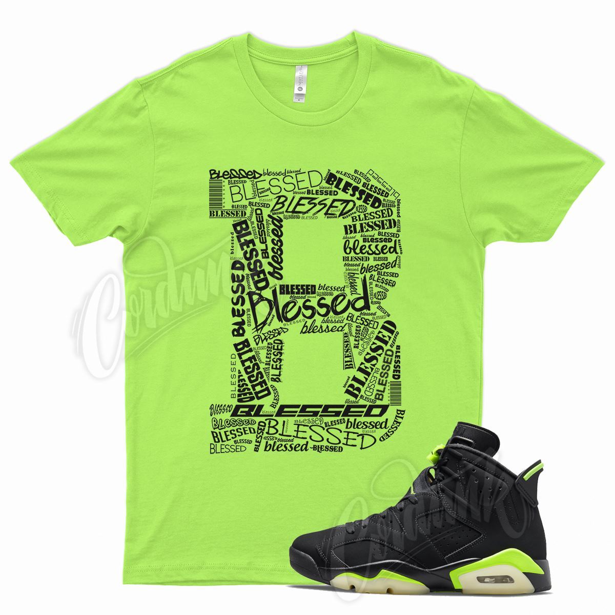 YR BLESSED Shirt for J1 6 Electric Green Glow Dunkman Lime 350 18 Neon 4 3 gallery