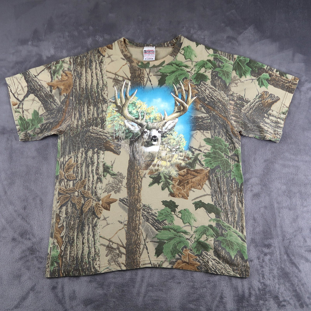 Vintage 90s Real Tree Camo XL Deer Graphic Animal Classic Outdoor T Shirt