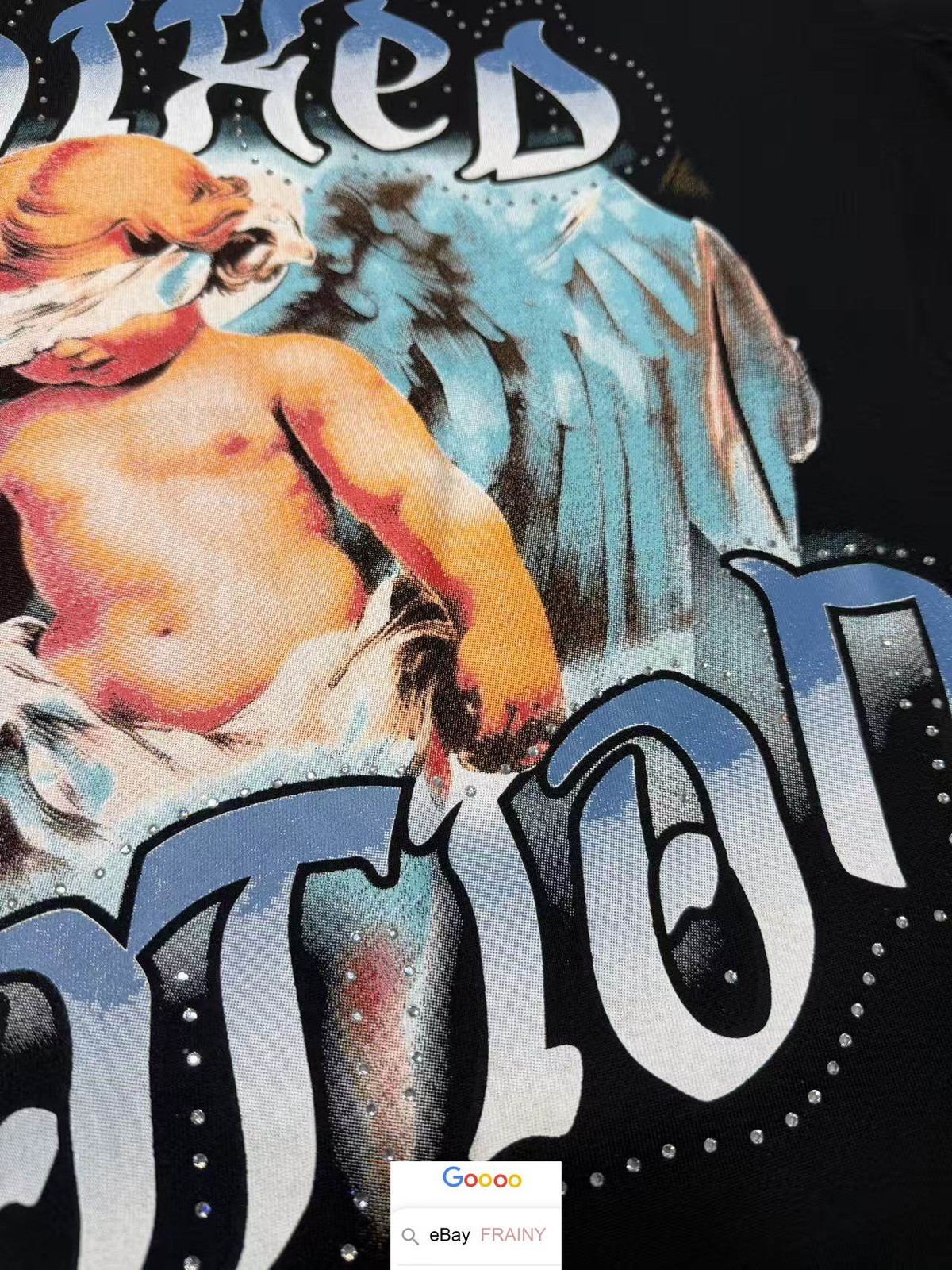 MENS WHITE SUMMER EMOTION T SHIRT HIGH STREET RHINESTONE ANGEL HIP HOP TOPS TEE gallery