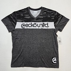 Ecko Unltd Men’s T-Shirt Black Marled Gray Camo Design Graphic V-Neck EO31K806