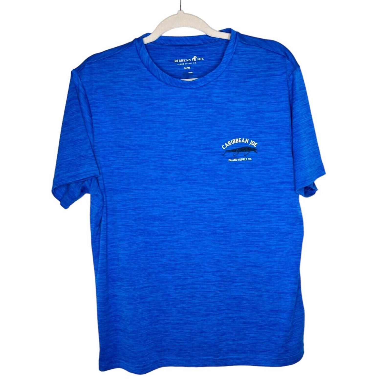 Caribbean Joe Blue Graphic Fish Men's Sz M Short Sleeve Poly Excellent Condition gallery