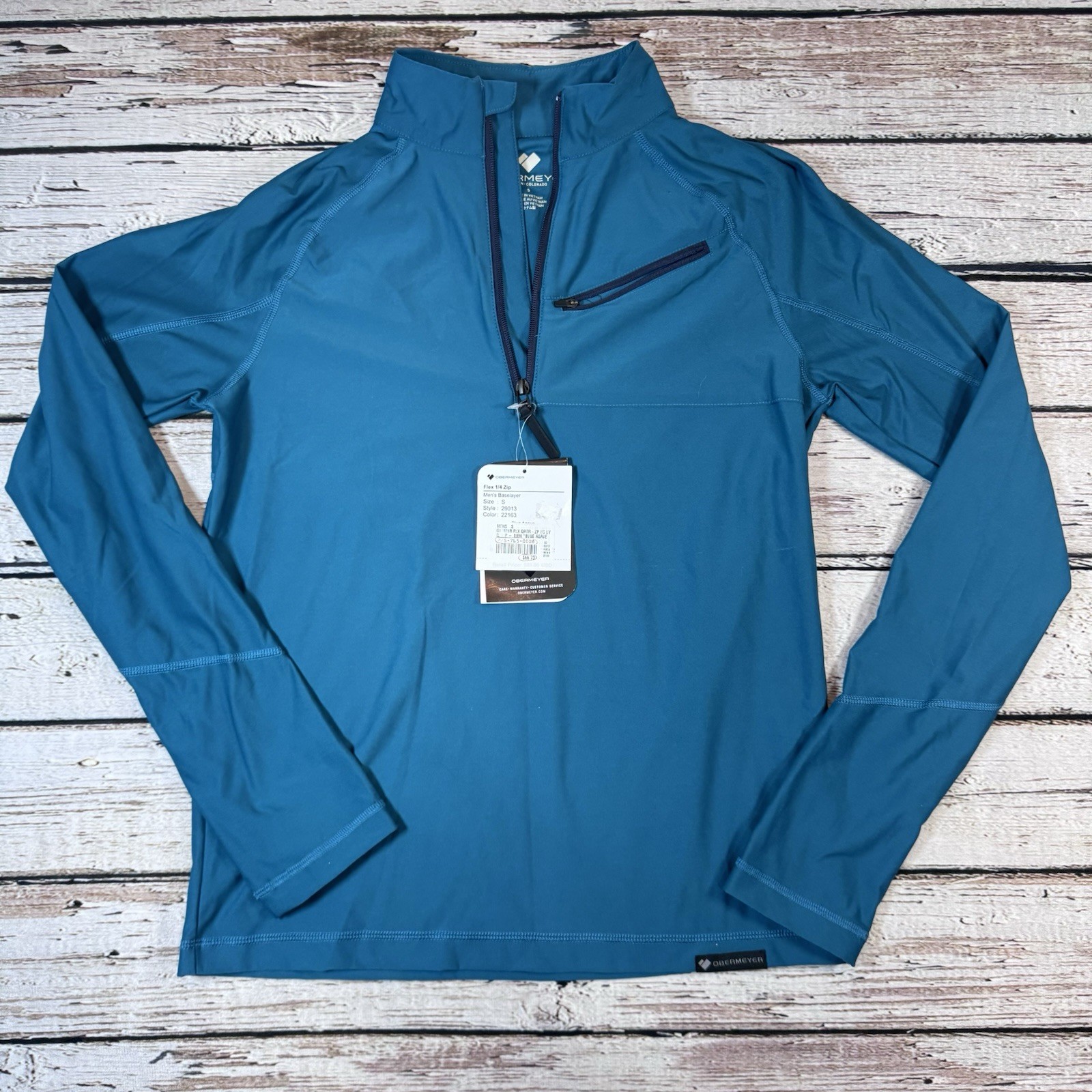 Obermeyer Flex 1/4 Quarter Zip Base Layer Top Men's Teal Blue Agave Small S gallery