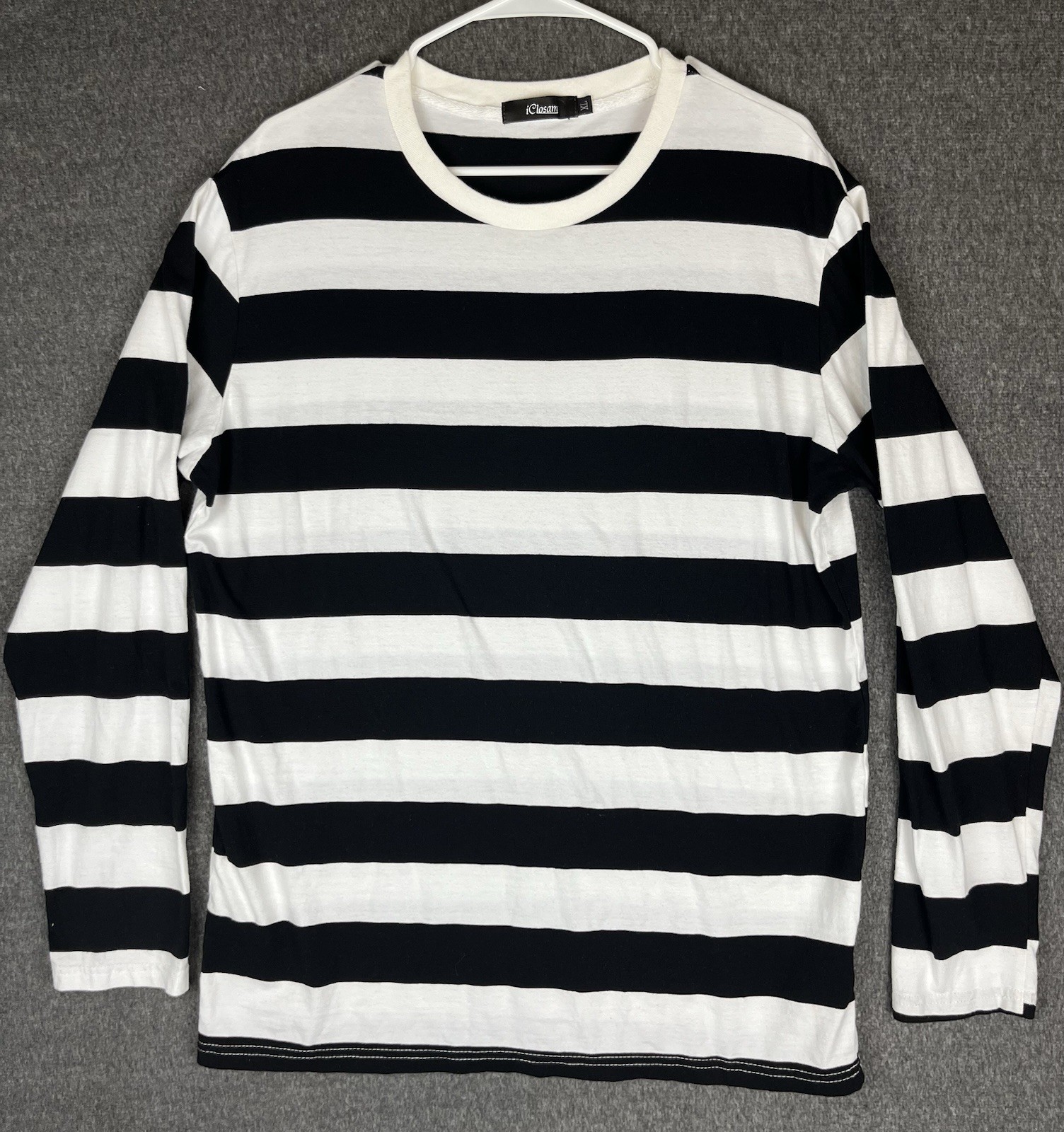 iClosam Shirt Mens XL Long Sleeve White Black Striped Stretch Casual
