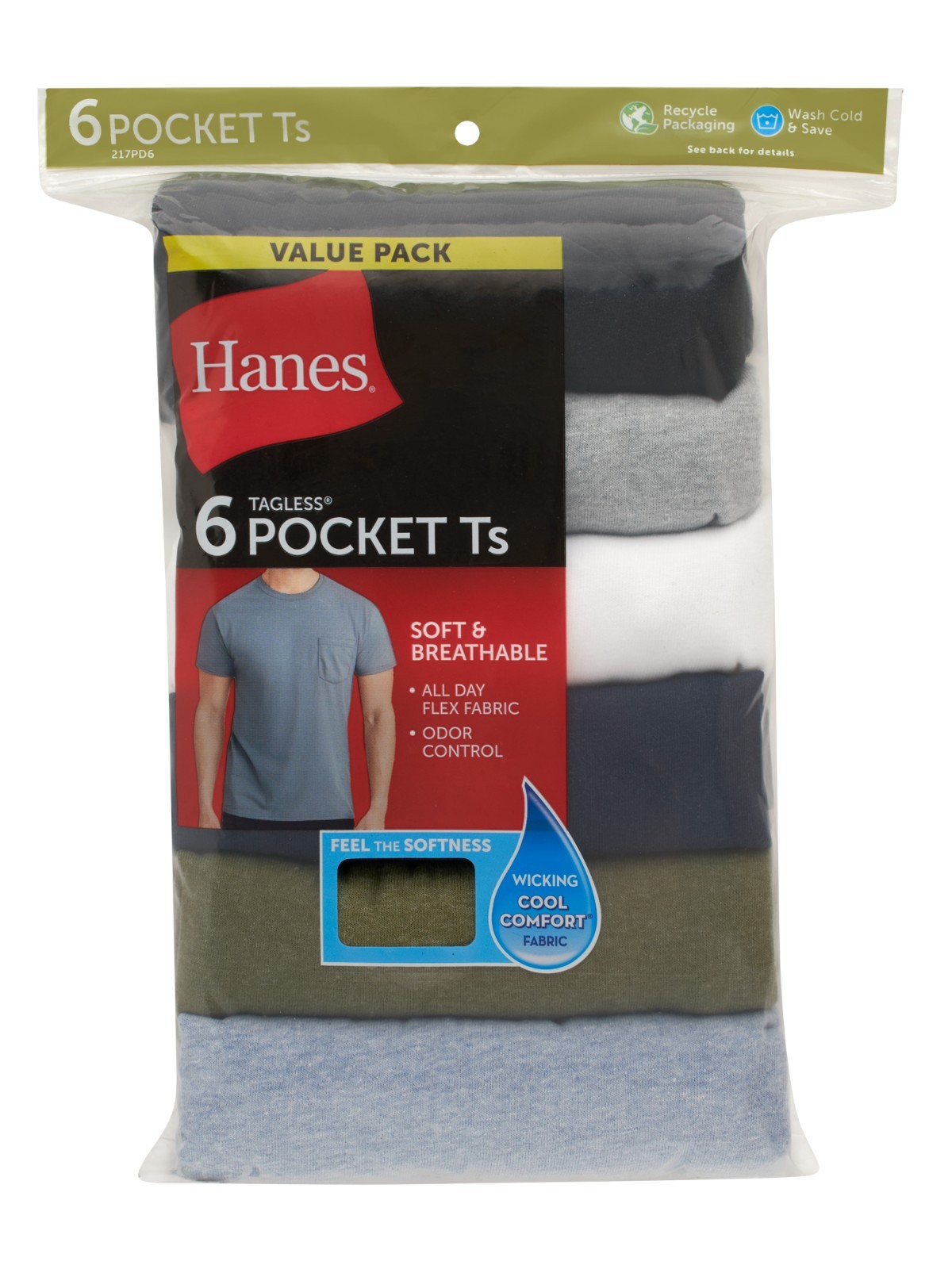 6 Pack Hanes Men's Value Pack Assorted Pocket T-Shirt Undershirts Size S - 3XL gallery