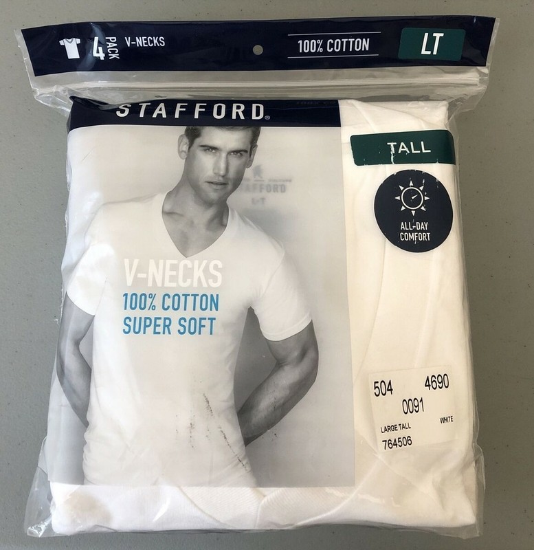 Stafford 4-Pack Men’s Big & Tall 100% Cotton Ultra Soft V-Neck T-Shirts (TALL)