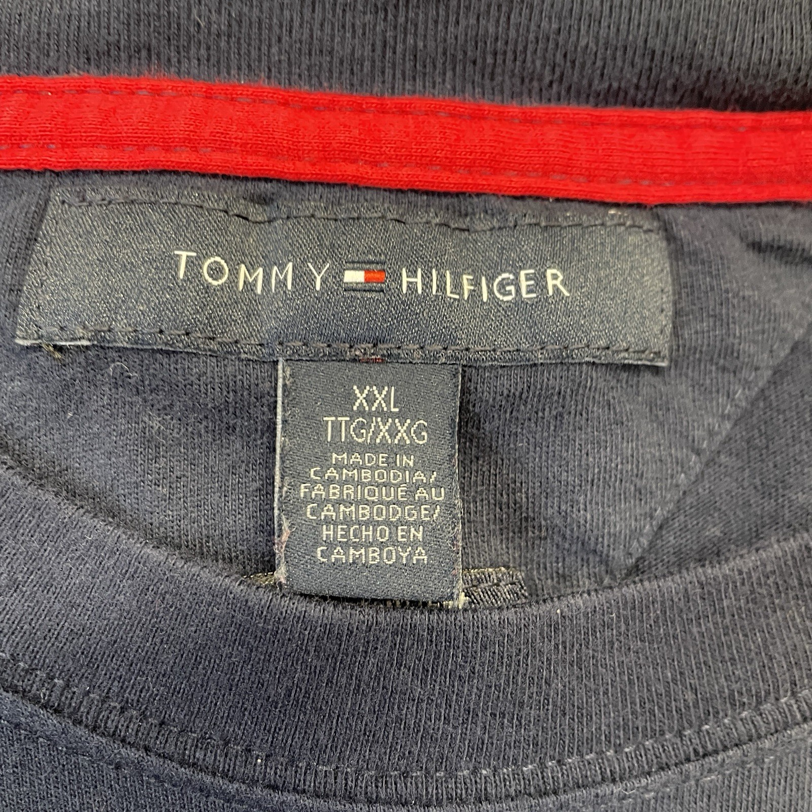 Tommy Hilfiger Tshirt Mens XXL Vintage Rugby Navy Red Chevron #8 Lion Crest Fit gallery