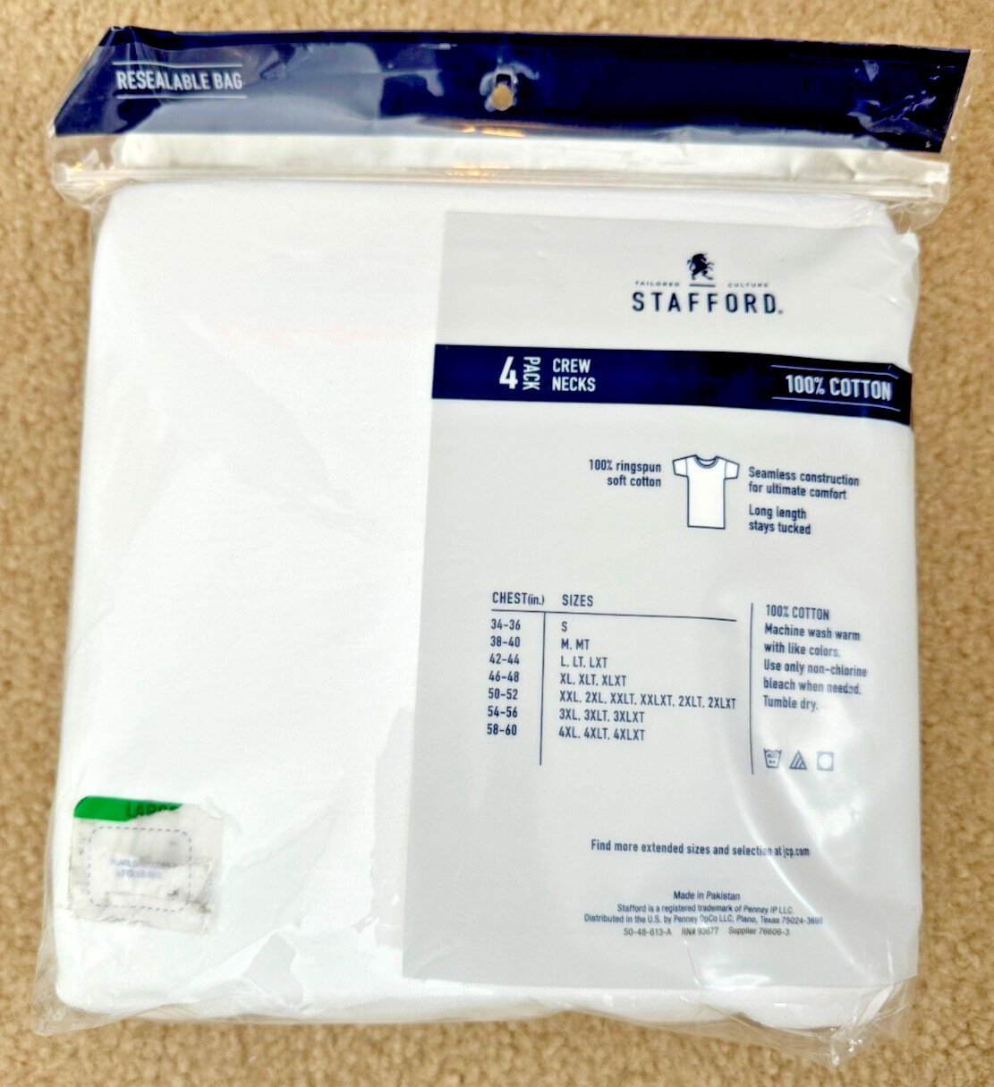 Stafford 4-Pack Men's Ultra Soft 100% Cotton Crew Neck T-Shirt White (Large) gallery