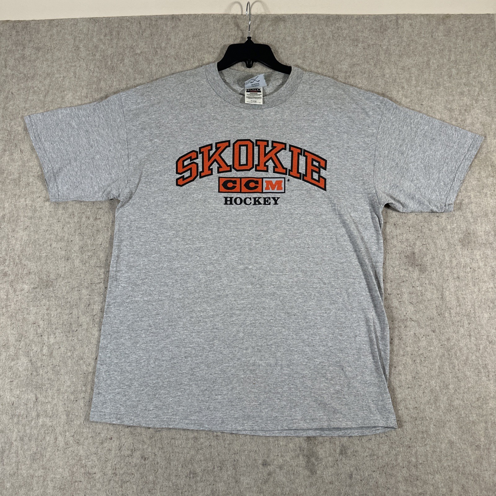 Vintage 90’s Skokie Hockey T-Shirt XL Gray CCM Shorts Sleeve (Stains) gallery