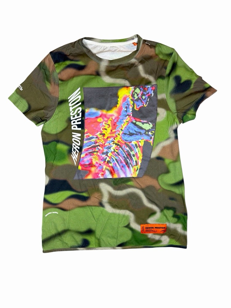 Heron Preston Camo Skeleton Graphic T-Shirt Multicolor Green Cotton Size S