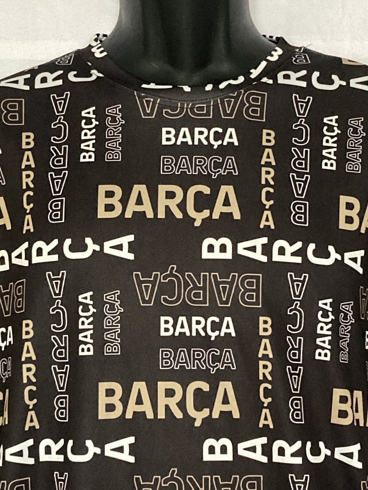 Barca FC Barcelona Mens Polyester Tshirt Sz L Black All Over Print Soccer Futbol gallery