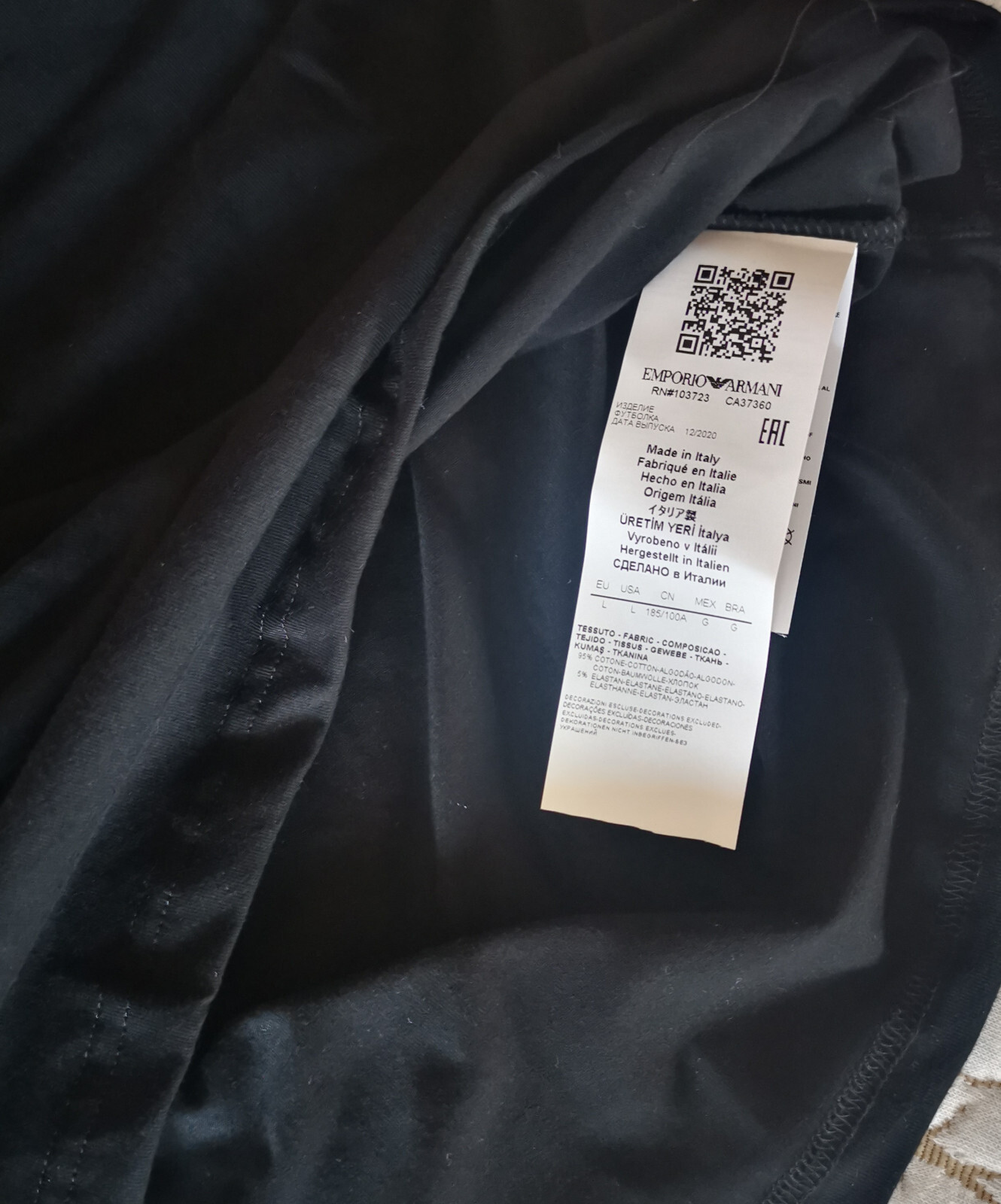 Emporio Armani Black Men's Cotton T-Shirt EA Long sleeve Size M*L*XL*XXL gallery