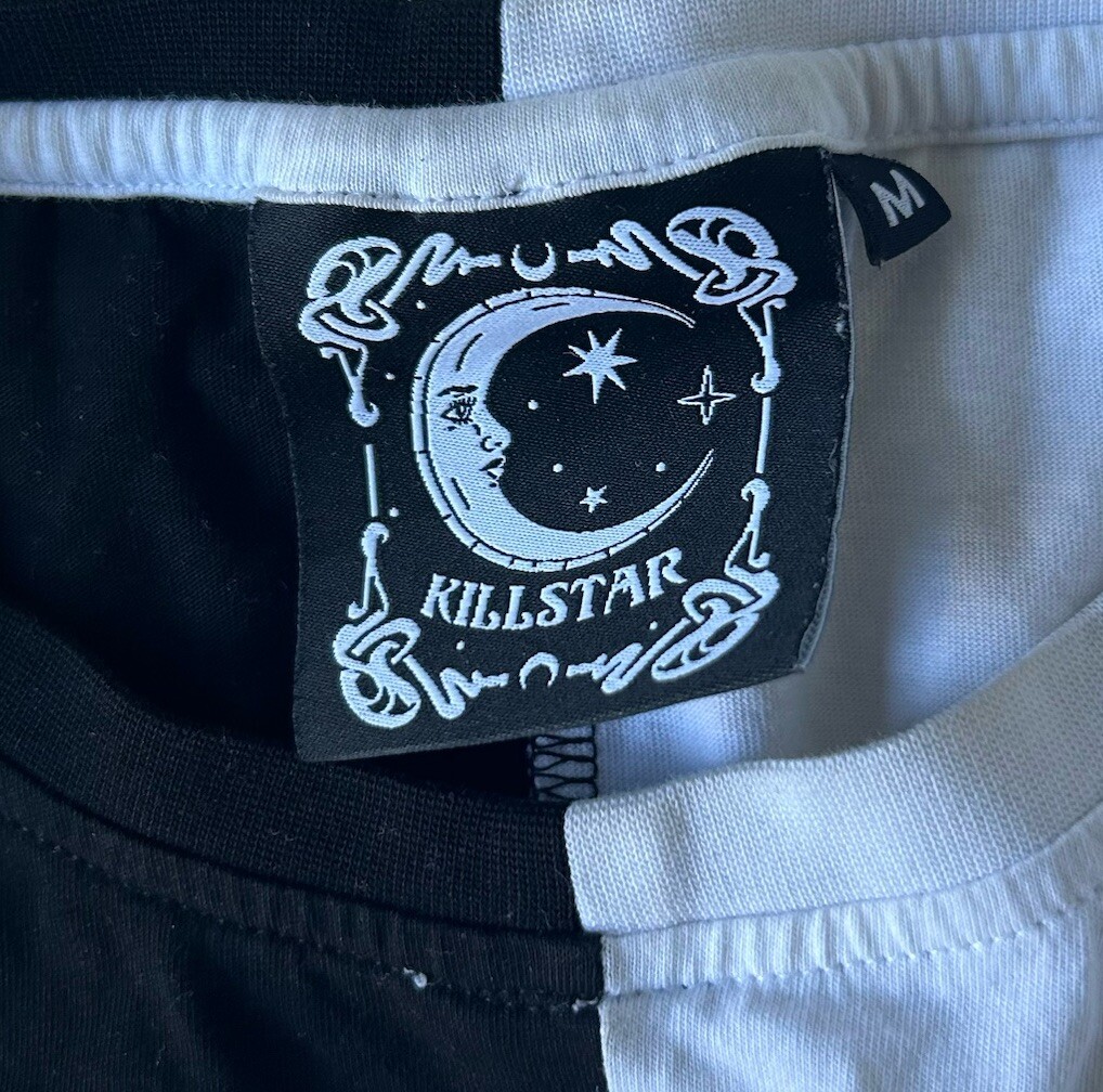 Killstar Gothic Dead Rose Split Black White Long Sleeve Shirt Skull Medium M gallery