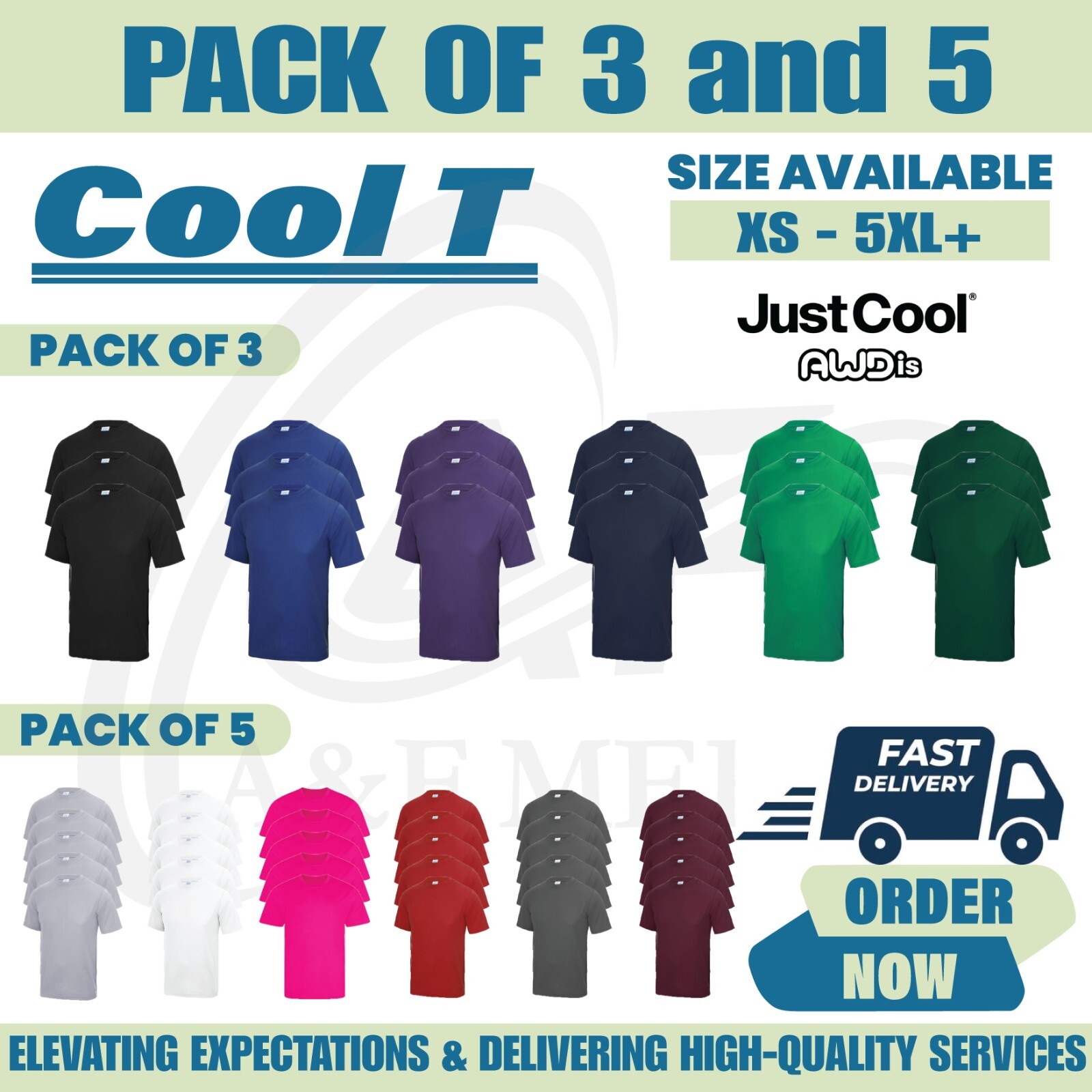 Pack 5 & 3 Just Cool AWDis T-Shirt Plain Casual Wear stag do hen Unisex JC001