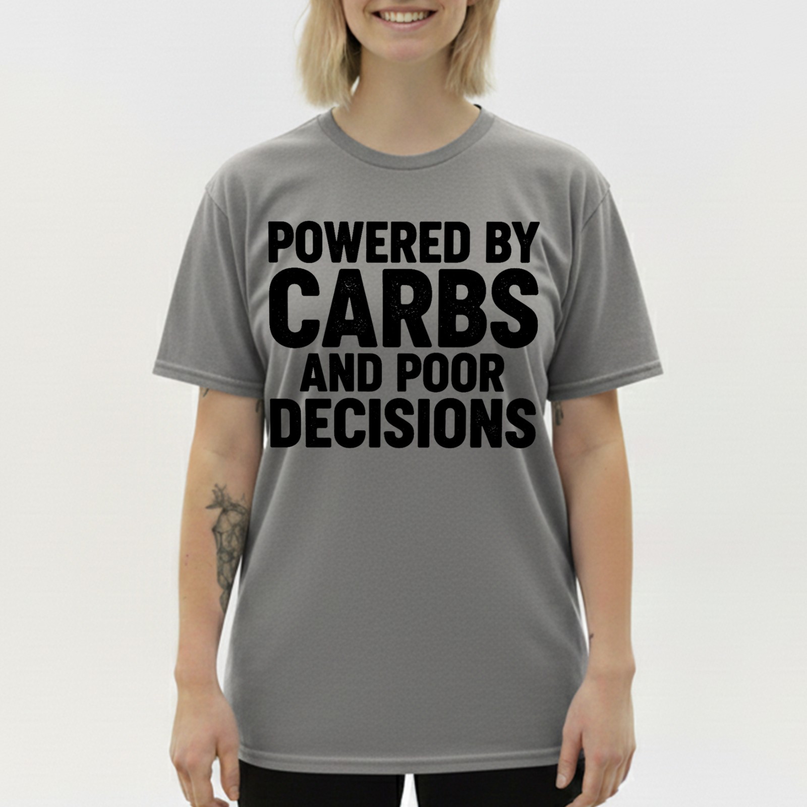 Funny Food T-Shirt Powered By Carbs & Poor Decisions Fast Food Sarcastic Tee gallery