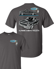 1971-1972 Chevy C10 Cheyenne Pickup T-Shirt – Gray w/ Black Trucks (Licensed)