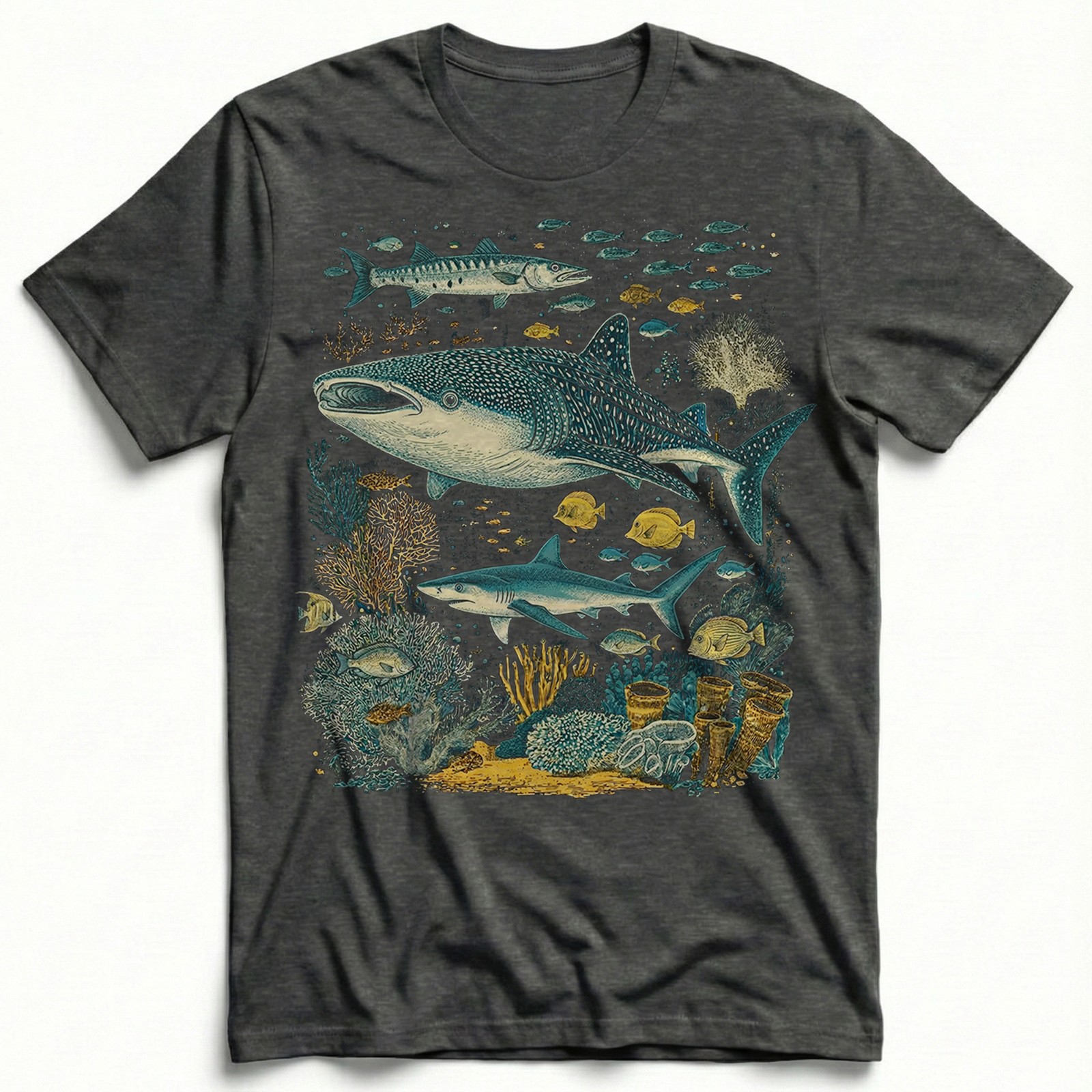 Whale Shark Barracuda Ocean Coral Reef Sea Life T-Shirt Marine Wildlife Diver Te