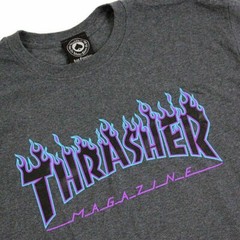 Thrasher Magazine FLAMES LOGO Skateboard T Shirt DARK HEATHER