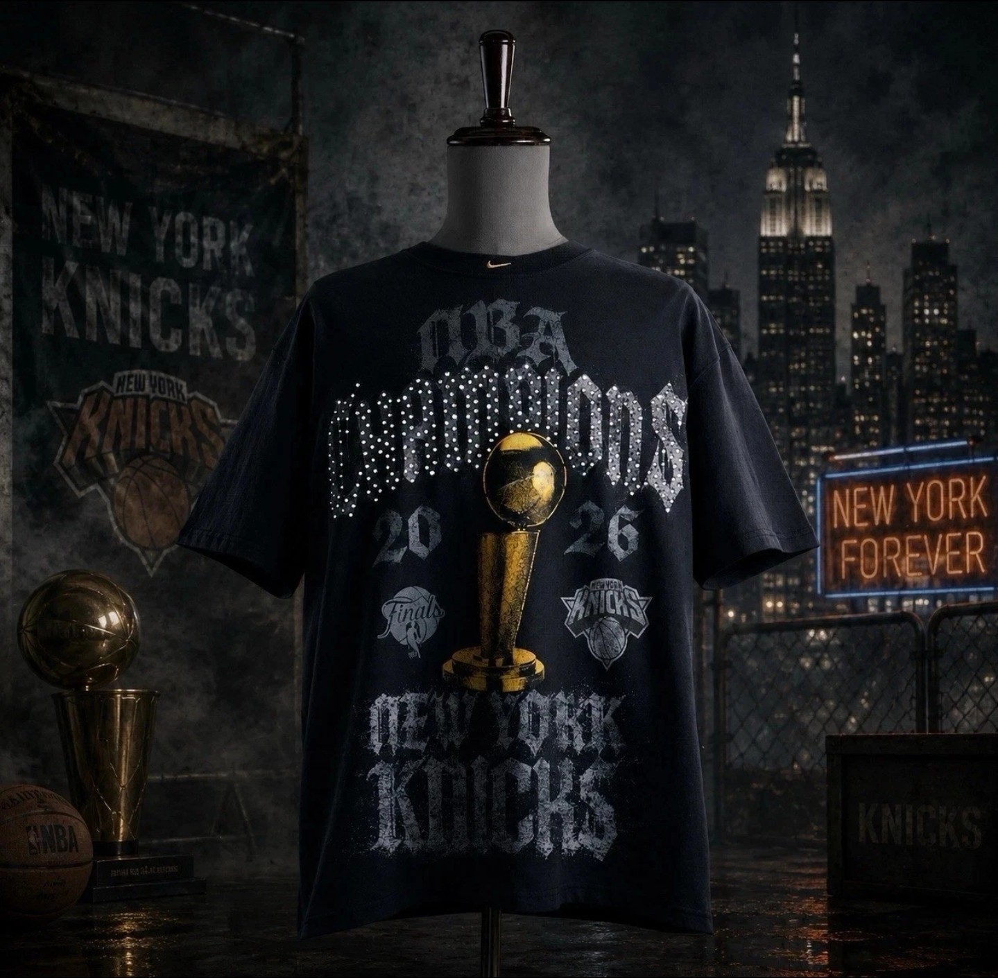 Nike Adult 2026 NBA Champions New York Knicks On-Court Crystal Locker T-Shirt XL gallery