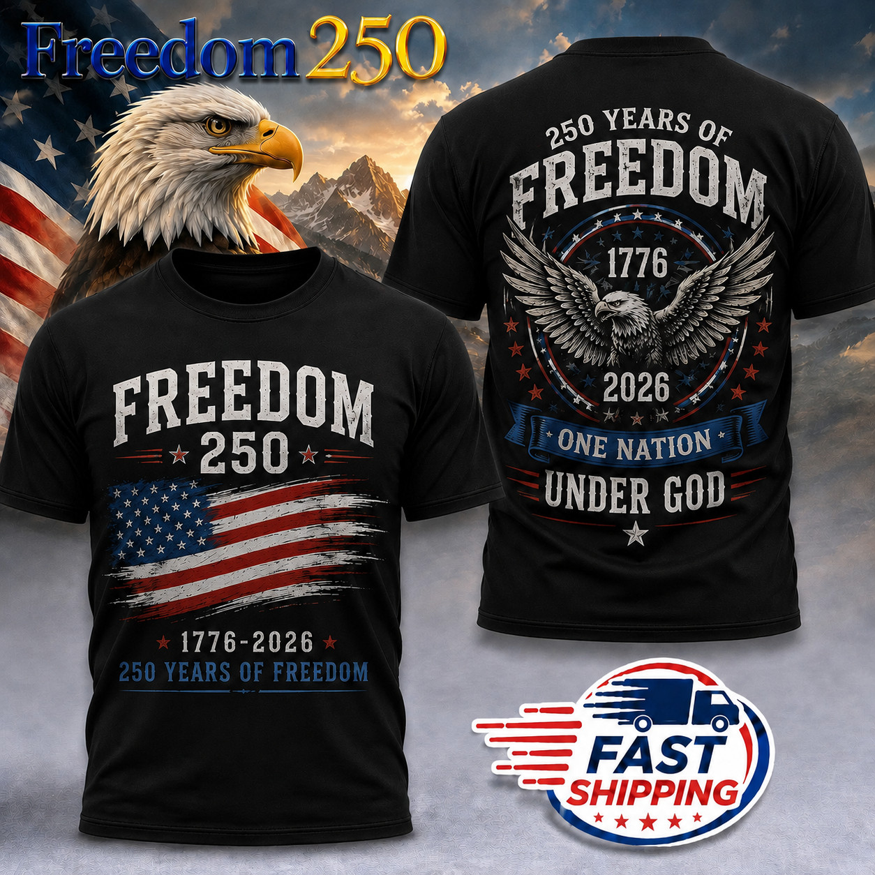 250th Anniversary America T-Shirt, 250th Years Of Freedom Size S-5XL