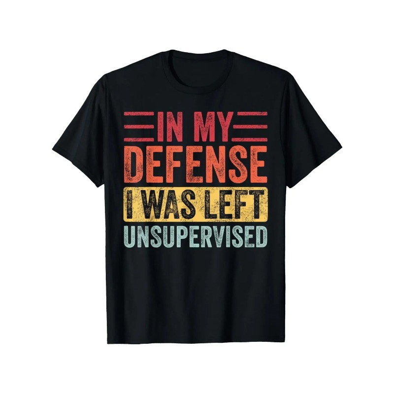 Funny "In My Defense I Was Left Unsupervised" Retro Graphic T-Shirt gallery