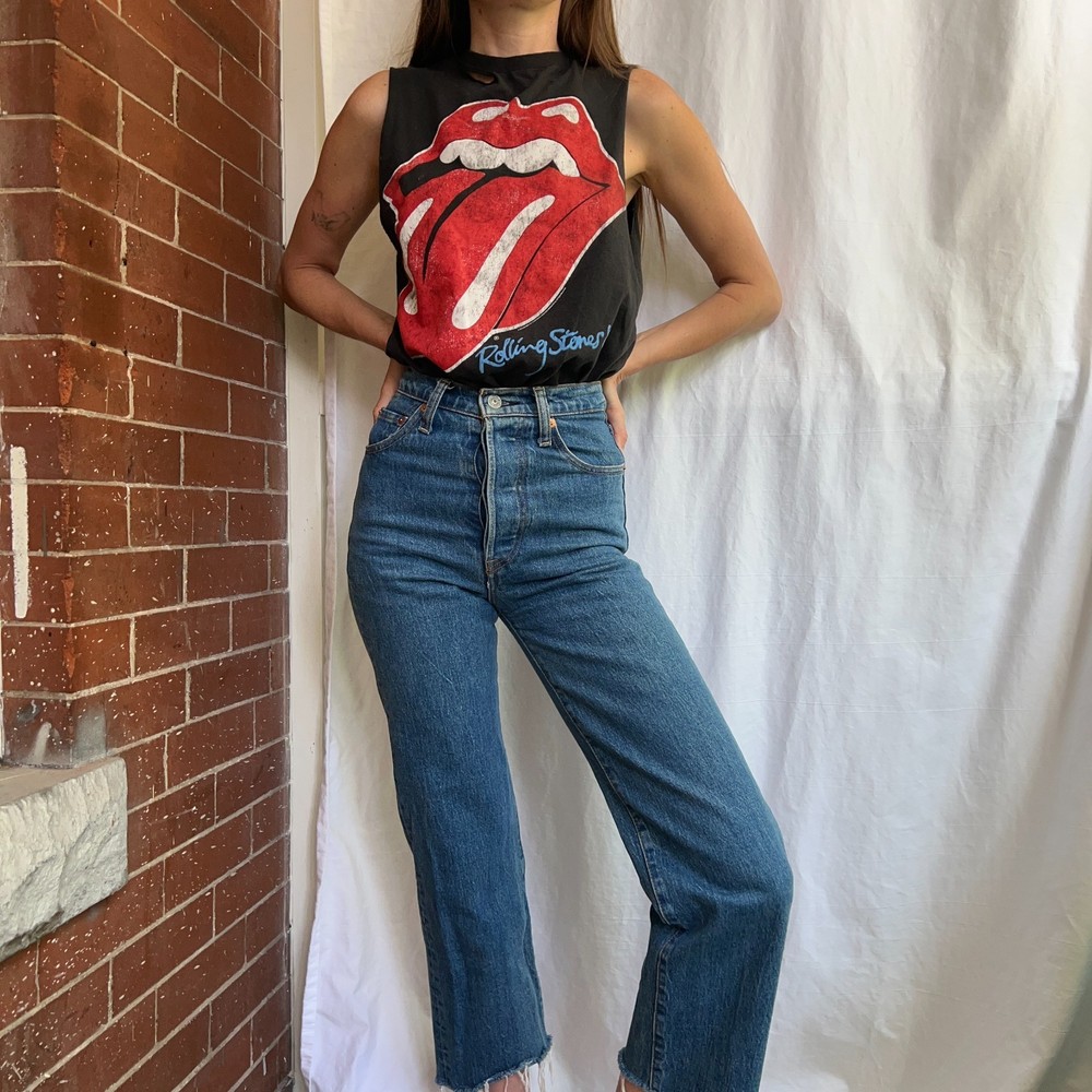 Sojara Rolling Stones 89 Tank Top Small Black Graphic Band Tee Sleeveless Cotton