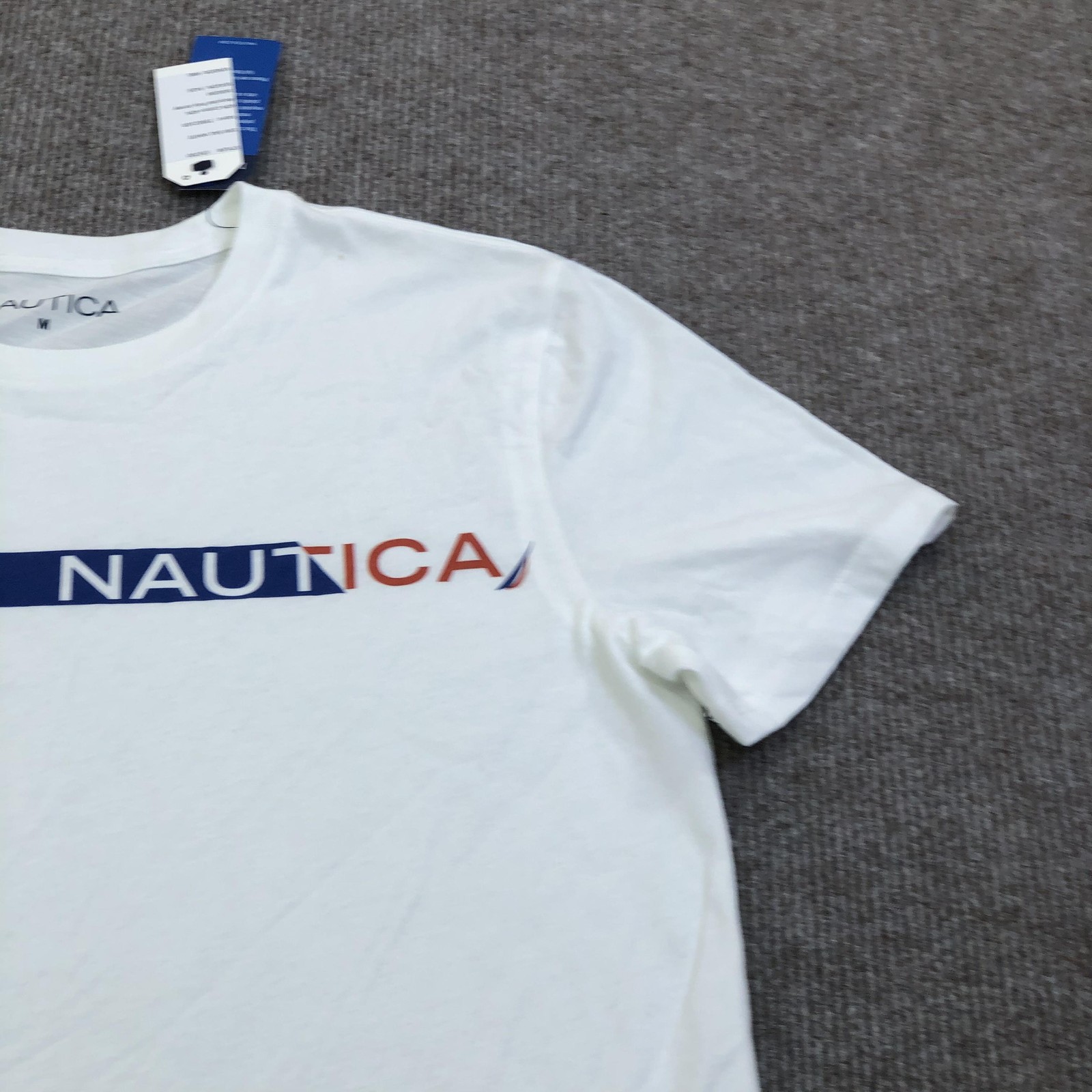 Nautica Shirt Mens Medium White Logo Stripe Graphic Tee Tagless Nautical gallery