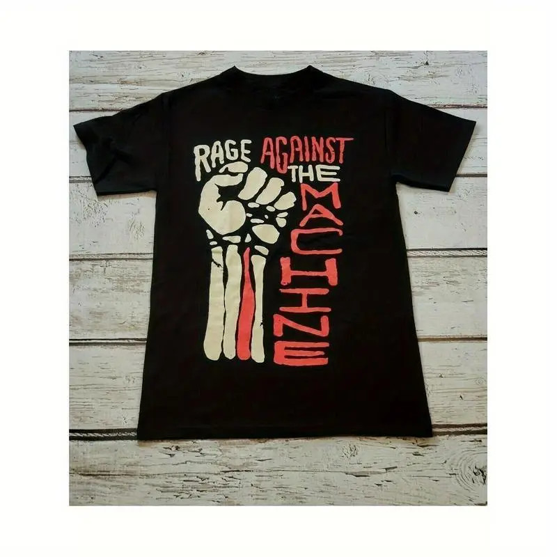 100% Cotton Rage Against The Machine Band Pattern T-Shirt Vintage Red White Font