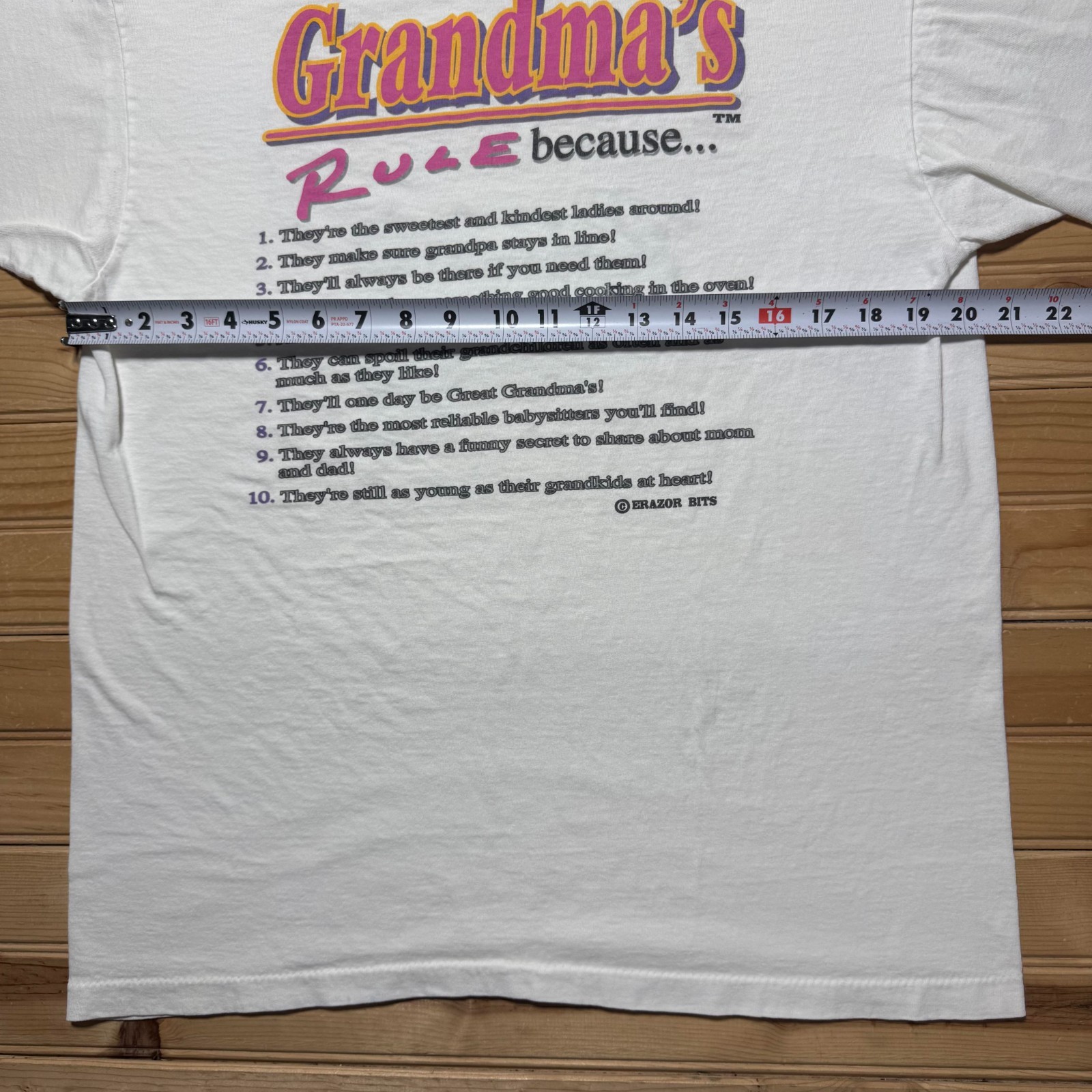 Vintage 90s Grandma's 10-Rules Quote Funny Humor Graphic T-Shirt USA - Large gallery