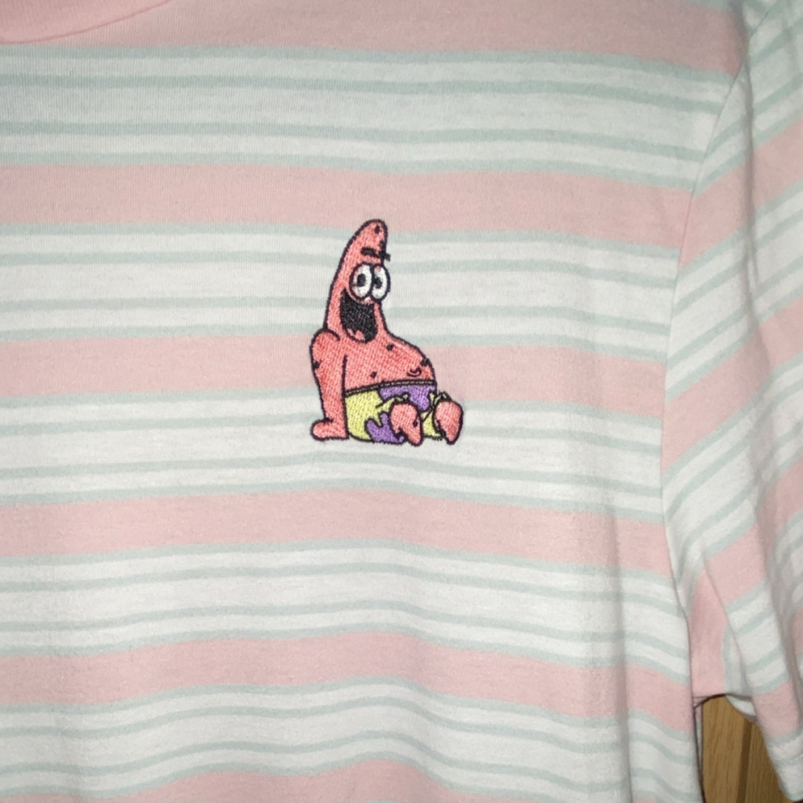 Nickelodeon Patrick Star Pink/White Striped Embroidered T-Shirt Men's S gallery