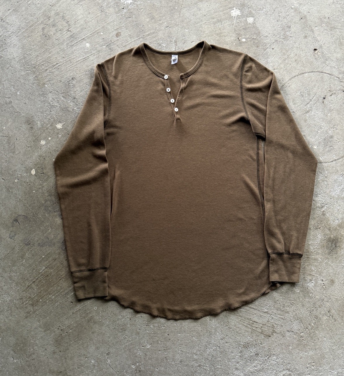 American Apparel Brown Thermal Henley Shirt Dexter Morgan USA Men’s Large
