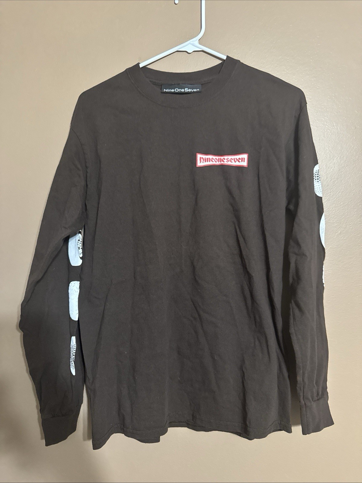 Nine One Seven 917 Long Sleeve T-Shirt Mens Medium Black Logo Sleeve Print