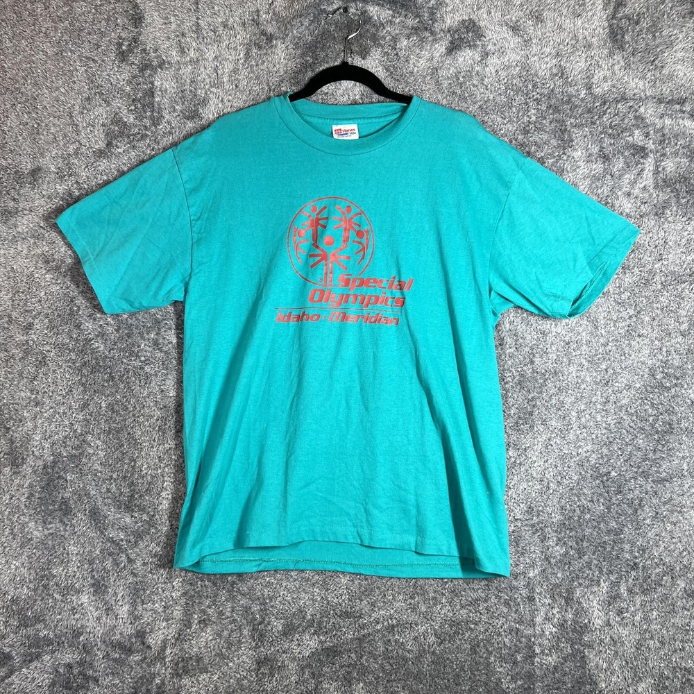 Hanes Shirt Mens L Green Heavyweight 50/50 Special Olympics Idaho-Meridian