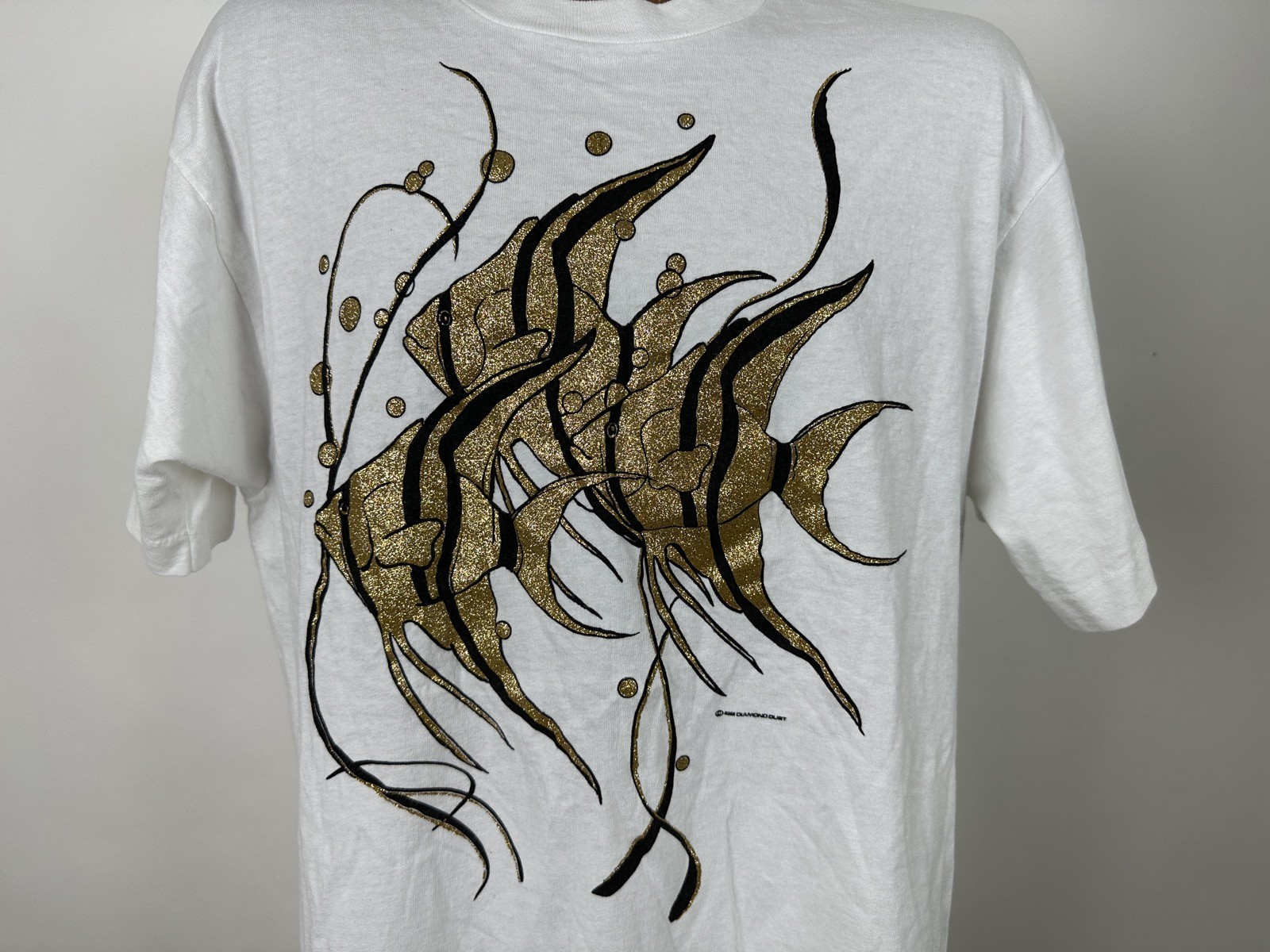Vintage 90s Angelfish Shirt XL Fish Tropical Beach Gold Black Diamond Dust USA gallery