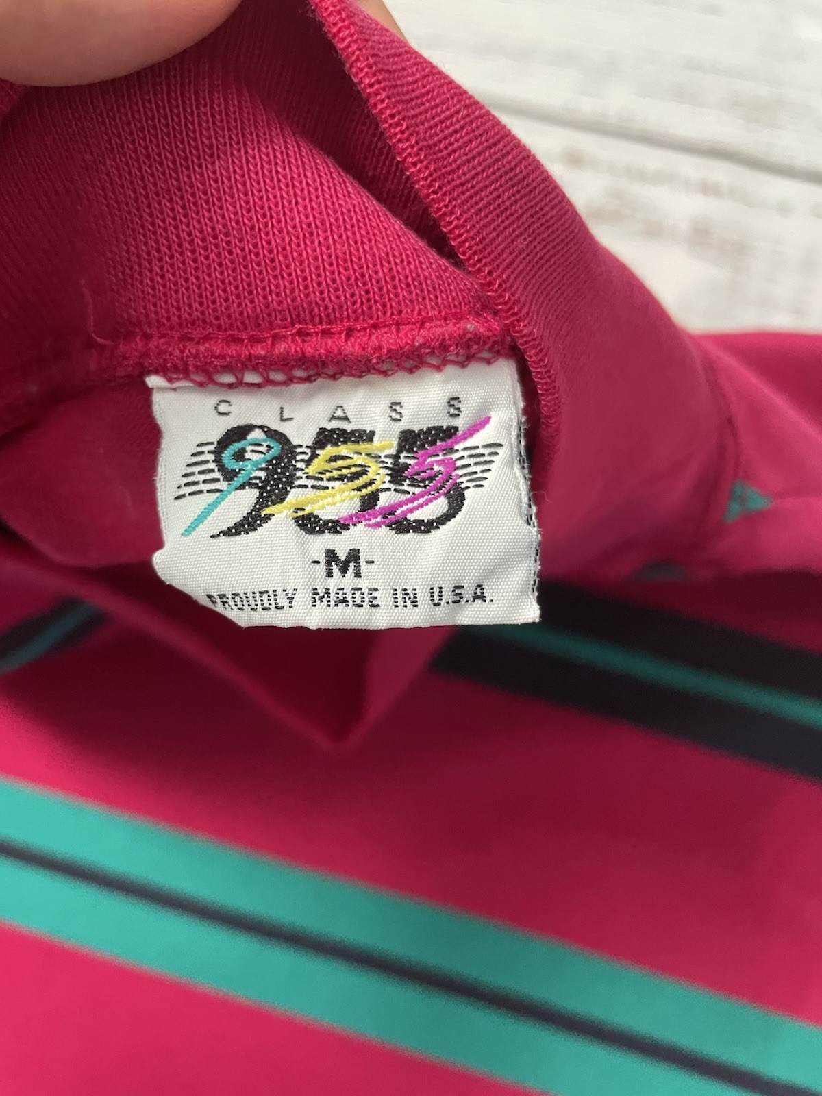 Vintage Class 955 Pink Green Striped Long Sleeve Blank Shirt Adult M Mock Neck gallery