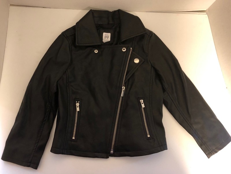 Baby Gap Toddler Faux Leather Moto Jacket Black Silver Zippers 4T Size K6