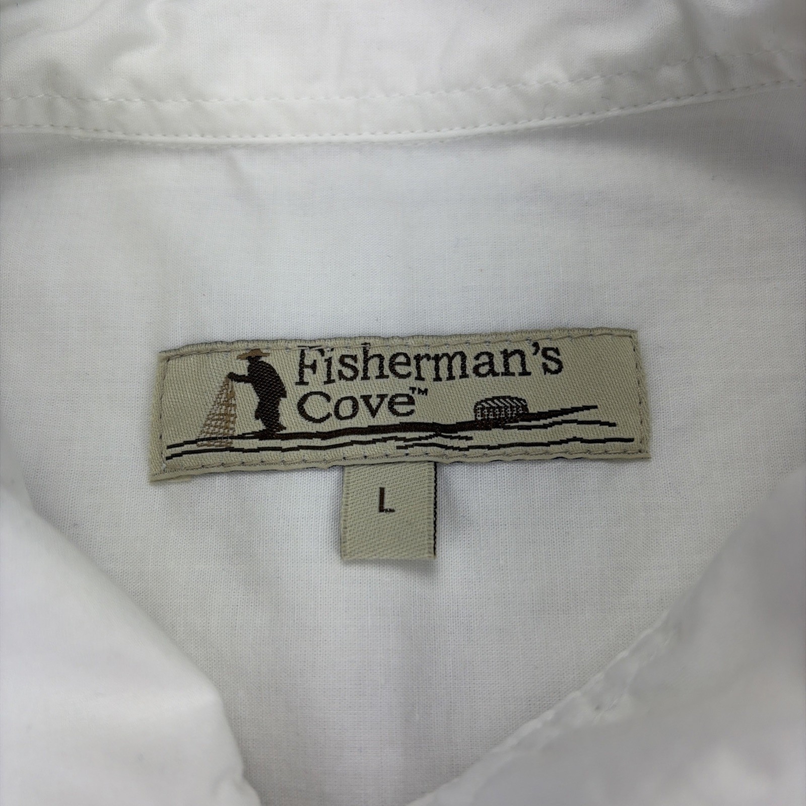 NWT Fisherman's Cove Men's Large Short Sleeve Cotton White Button Up Free Ship gallery
