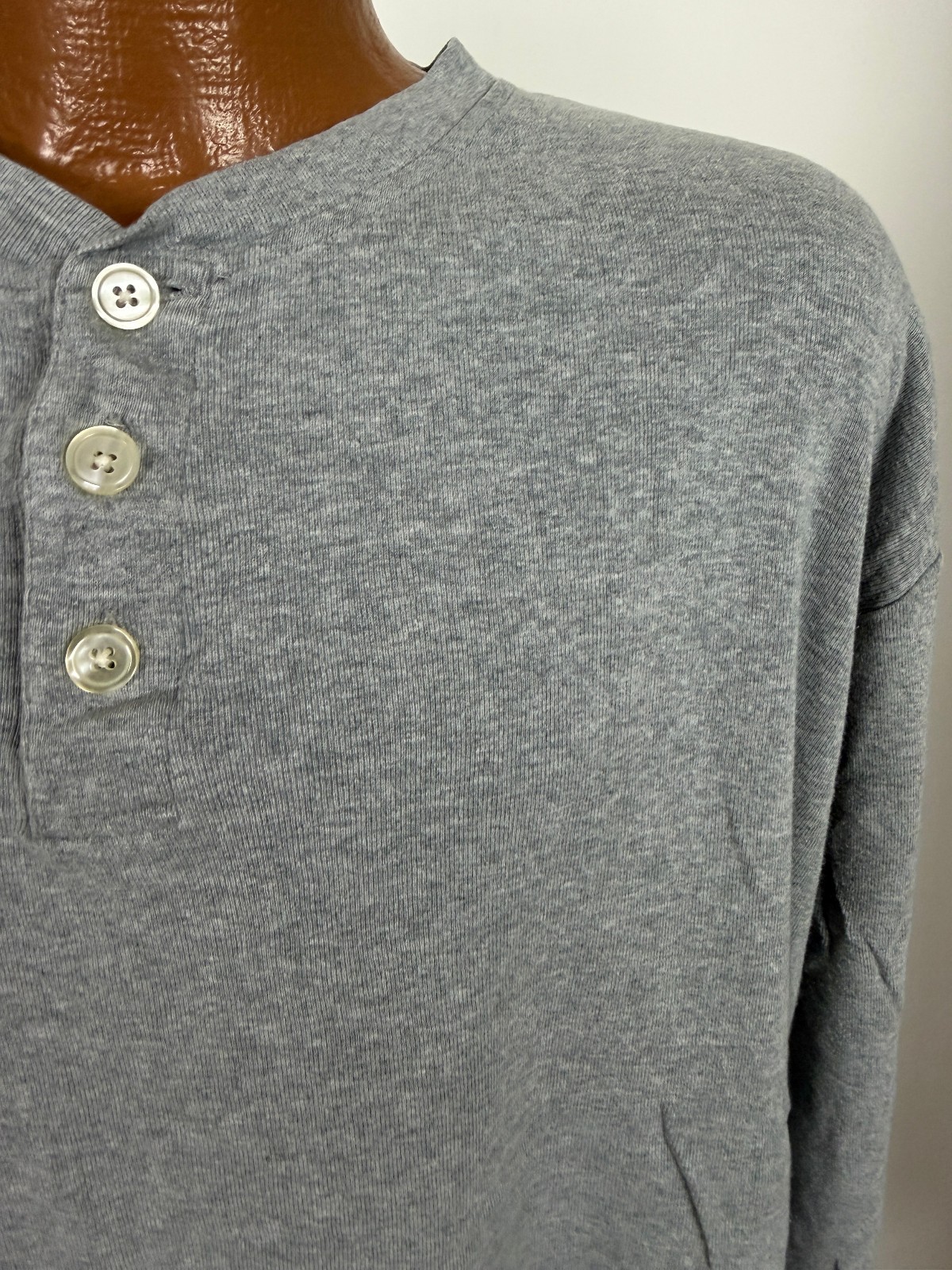 Vintage 90s Ribbed Knit Henley Shirt Men XL Boxy Minimal Outdoors Gray Stretchy gallery