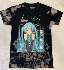 Hatsune Miku Black Bleach Wash Graphic T-Shirt Short Sleeve Crew Neck