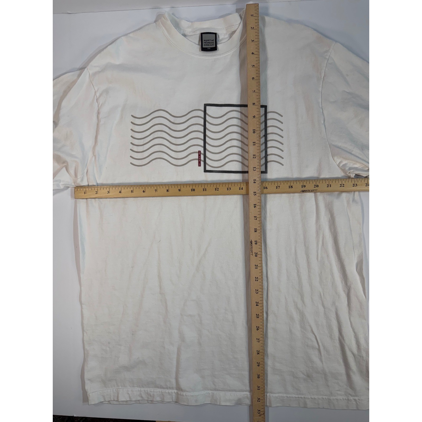 Marithe Francois Girbaud Mens White Graphic T-Shirt XXL Wave Square Print Tee gallery