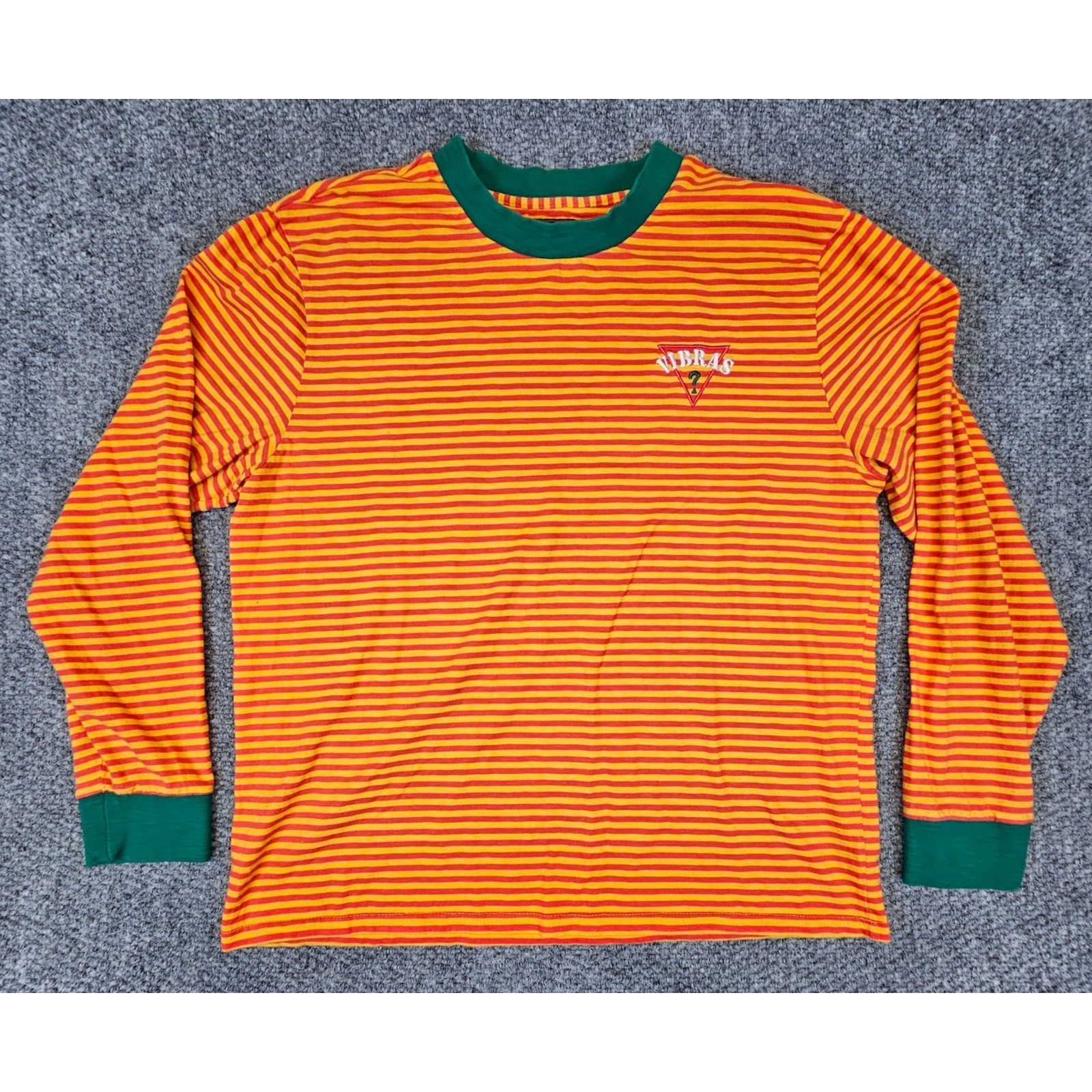 Vtg GUESS x J Balvin Vibras Striped Long Sleeve T-Shirt Orange Yellow Mens XL gallery