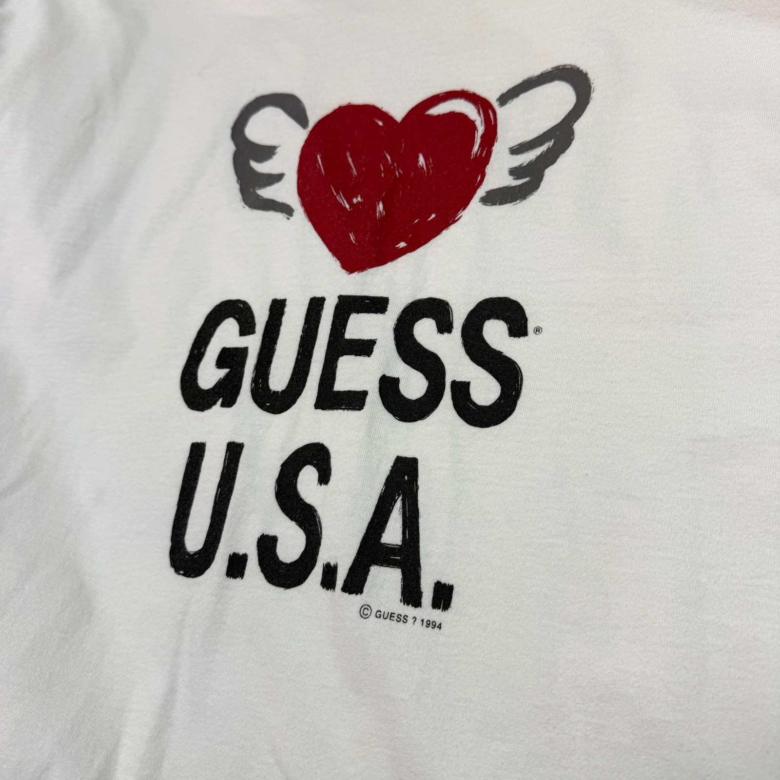 Vintage Guess T Shirt Adult One Size OSFA White Heart 1994 Made in USA 90s gallery
