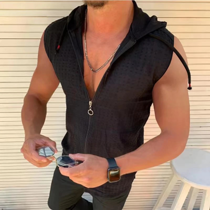 Short sleeved hooded zippered cardigan T-shirt for men's summer new fashionable gallery