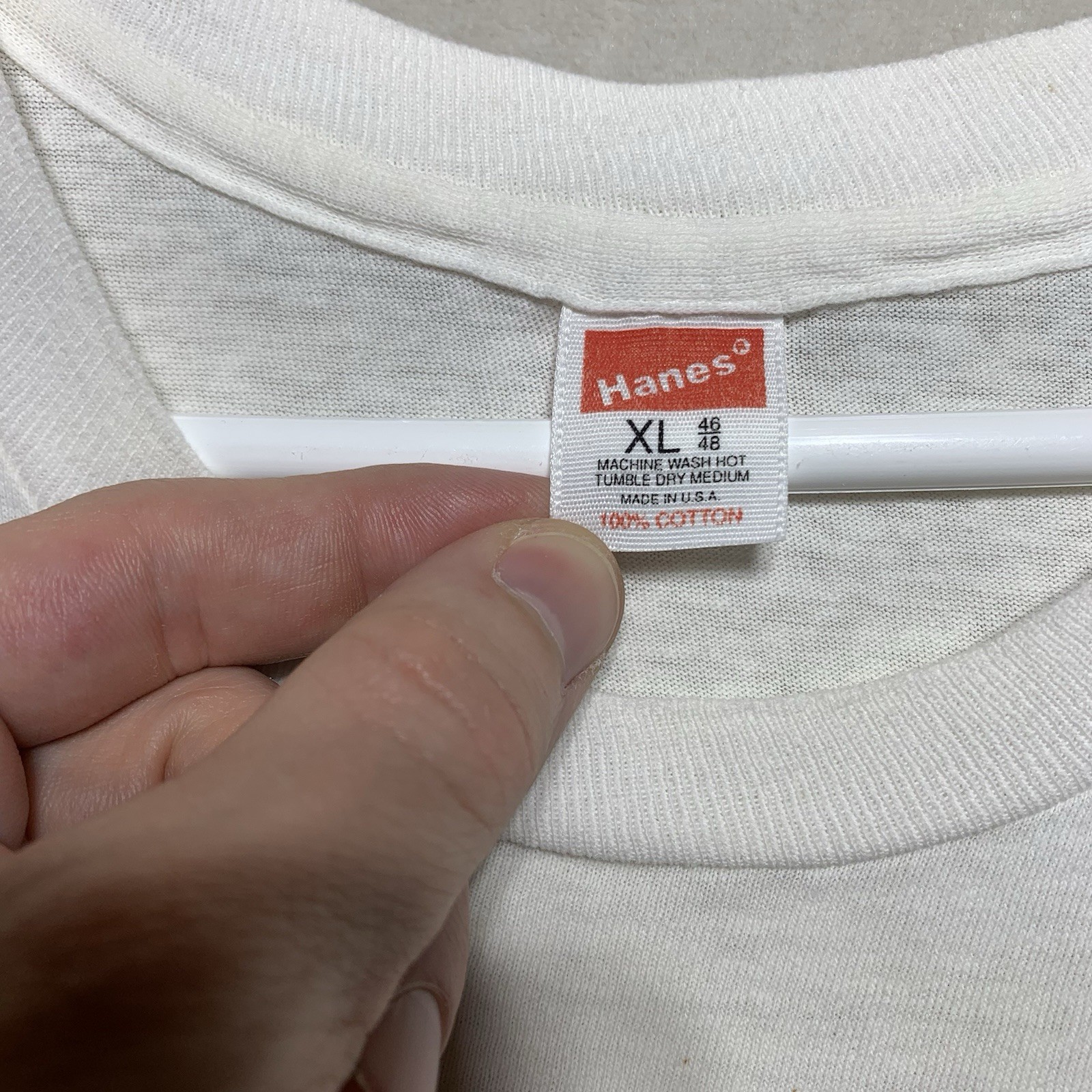 Vintage 90s Hanes Blank White T Shirt L/XL Worn Distressed Single Stitch USA gallery