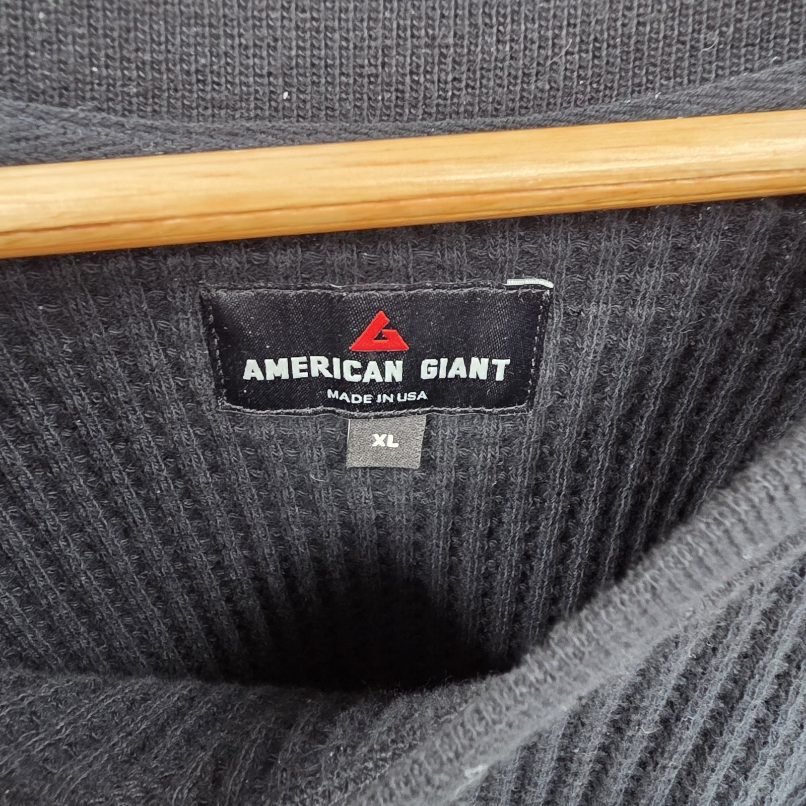 American Giant Shirt Mens XL Black Thermal Waffle Knit Crew Neck Heavyweight gallery