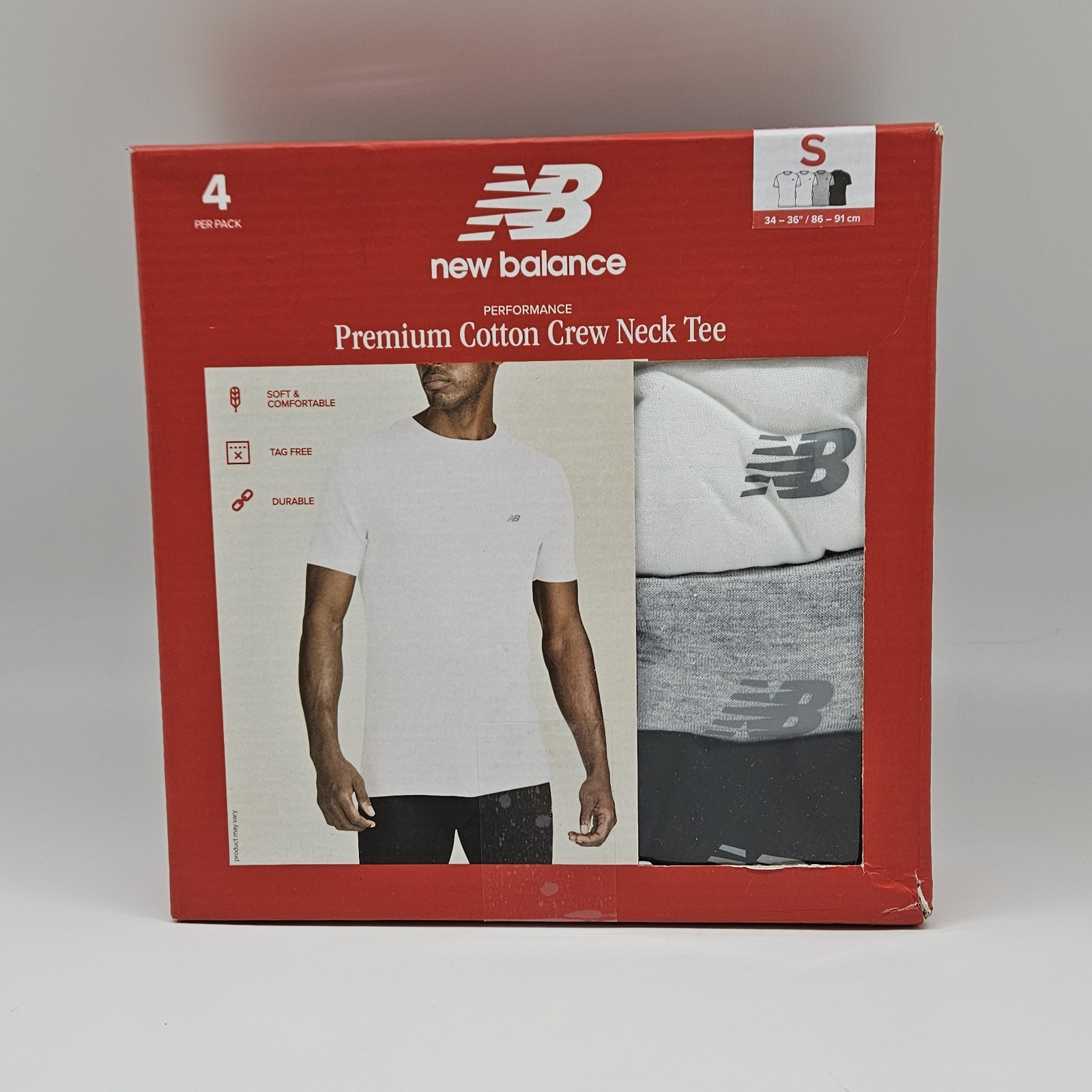 4 Pack NEW BALANCE Mens S M L XL White Gray Black Crew Neck Cotton Logo T Shirts
