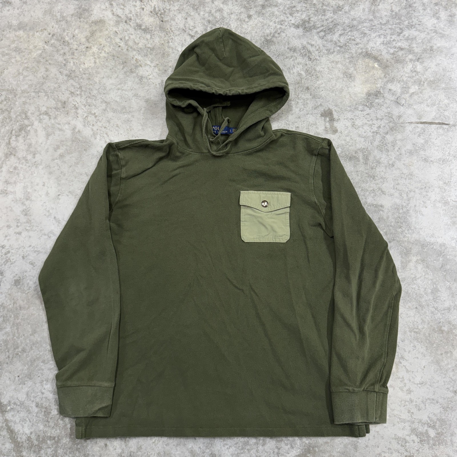 Polo Ralph Lauren Hooded Shirt Mens Medium Green Pullover Utility Pocket Olive gallery